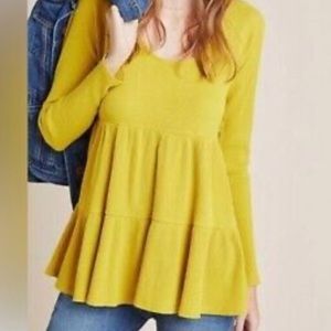 Maeve nwt mustard babydoll top tiered ruffles classic style